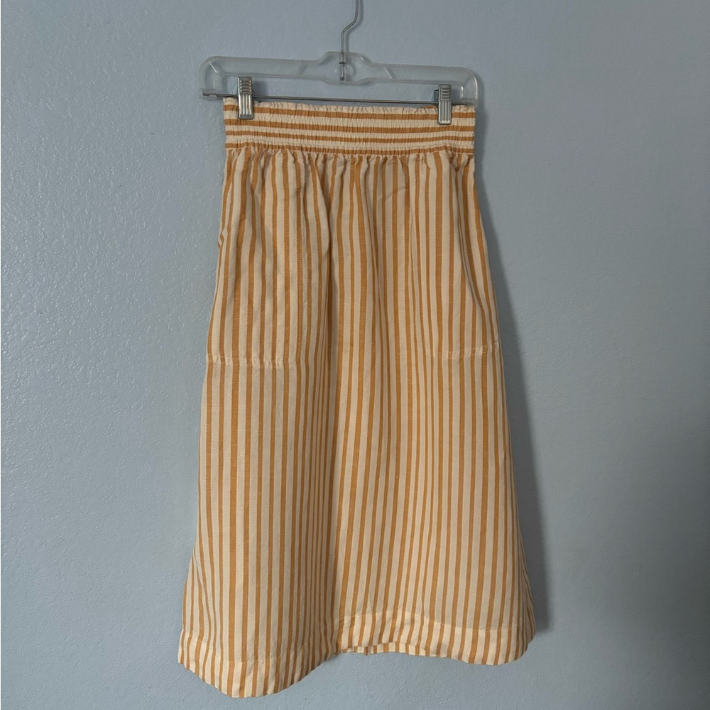 Madewell Yellow and White Midi A-Line Skirt